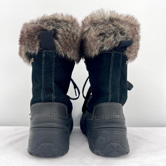 Khombu Slope Black Suede Rubber Brown Fur Lace Up All Terrain All Weather Boot 8 - Picture 7 of 10